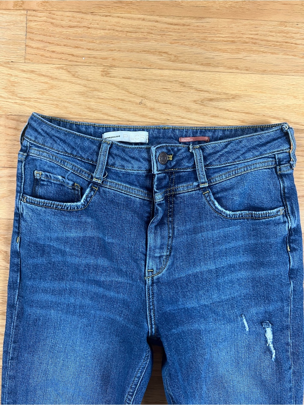 Anthropologie Pilcro Distressed Straight Leg Denim Blue Jeans Size 29 - Picture 7 of 14